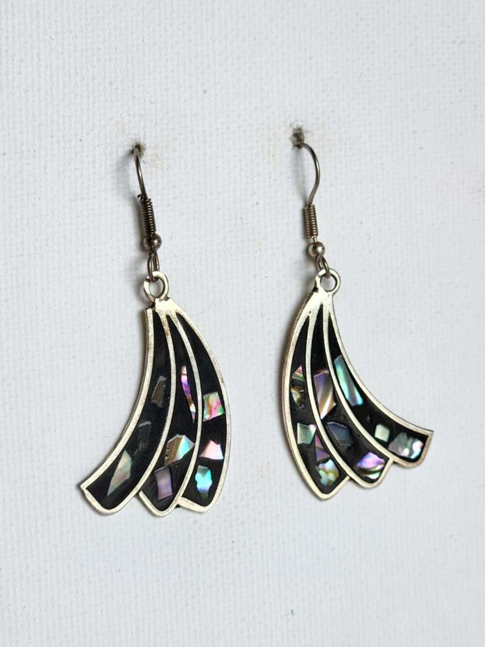 Silver and abalone mosaic abstract swoop inlay stud earrings from Mexico